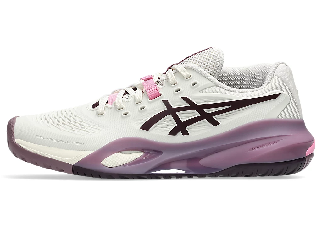 ASICS Women GEL-RESOLUTION X (Wide Width) - Soft Oat/Dark Aubergine